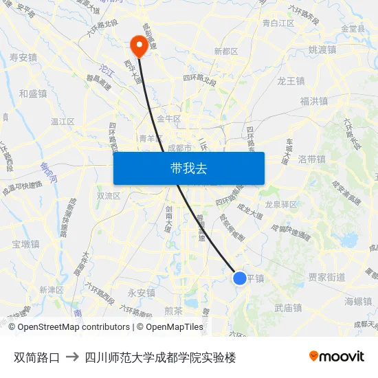 双简路口 to 四川师范大学成都学院实验楼 map