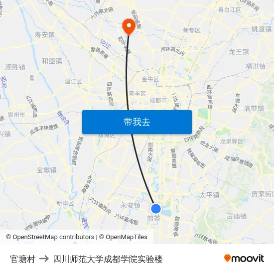 官塘村 to 四川师范大学成都学院实验楼 map
