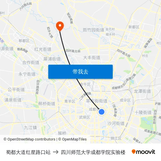 蜀都大道红星路口站 to 四川师范大学成都学院实验楼 map