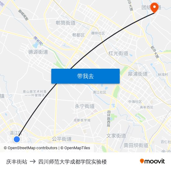 庆丰街站 to 四川师范大学成都学院实验楼 map