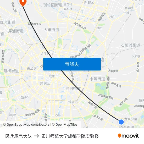 民兵应急大队 to 四川师范大学成都学院实验楼 map