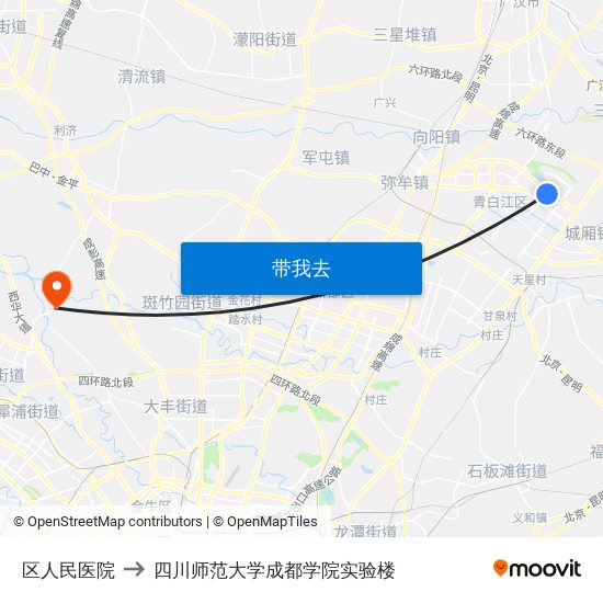 区人民医院 to 四川师范大学成都学院实验楼 map