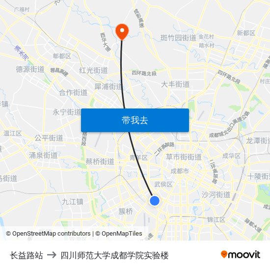 长益路站 to 四川师范大学成都学院实验楼 map