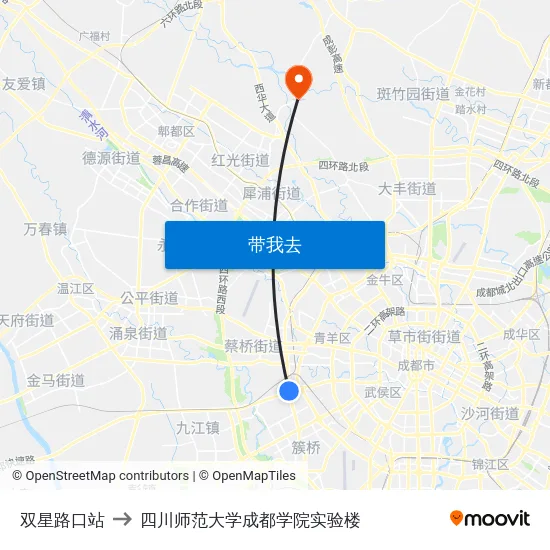 双星路口站 to 四川师范大学成都学院实验楼 map