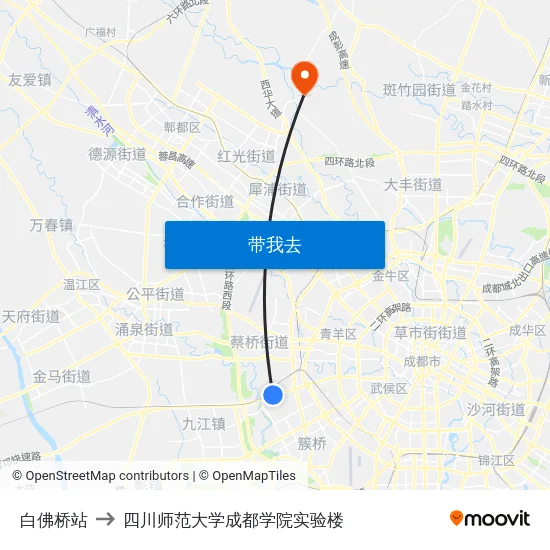 白佛桥站 to 四川师范大学成都学院实验楼 map