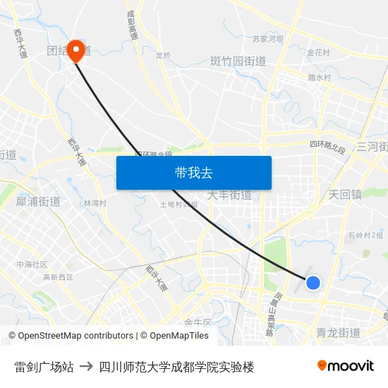雷剑广场站 to 四川师范大学成都学院实验楼 map