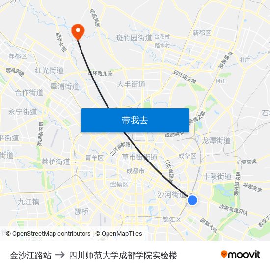 金沙江路站 to 四川师范大学成都学院实验楼 map