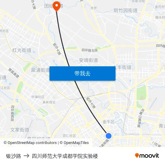 银沙路 to 四川师范大学成都学院实验楼 map