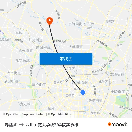春熙路 to 四川师范大学成都学院实验楼 map