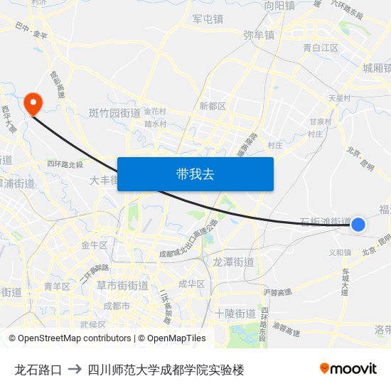 龙石路口 to 四川师范大学成都学院实验楼 map