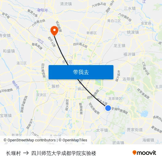 长堰村 to 四川师范大学成都学院实验楼 map
