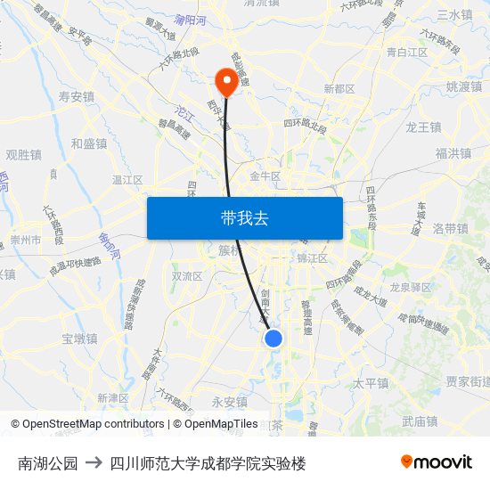 南湖公园 to 四川师范大学成都学院实验楼 map