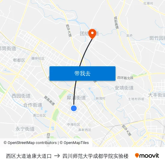 西区大道迪康大道口 to 四川师范大学成都学院实验楼 map