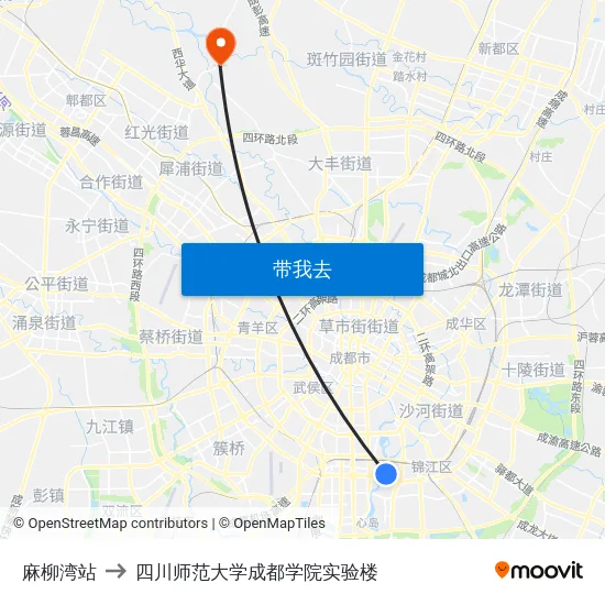 麻柳湾站 to 四川师范大学成都学院实验楼 map