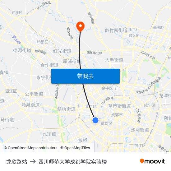 龙欣路站 to 四川师范大学成都学院实验楼 map