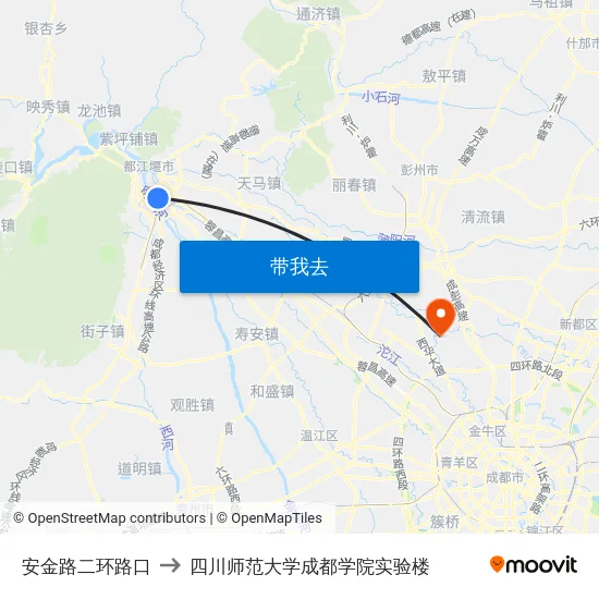 安金路二环路口 to 四川师范大学成都学院实验楼 map