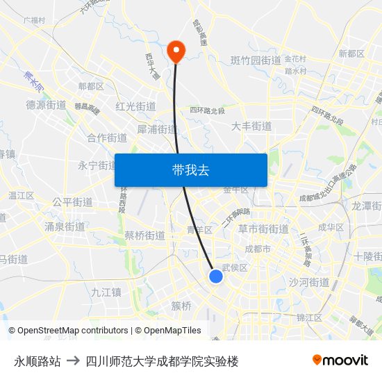 永顺路站 to 四川师范大学成都学院实验楼 map