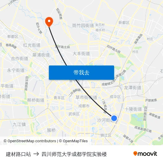 建材路口站 to 四川师范大学成都学院实验楼 map
