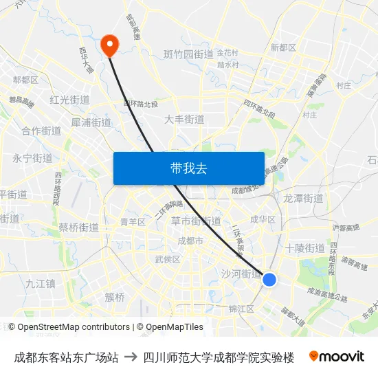 成都东客站东广场站 to 四川师范大学成都学院实验楼 map