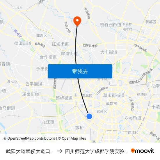 武阳大道武侯大道口站 to 四川师范大学成都学院实验楼 map