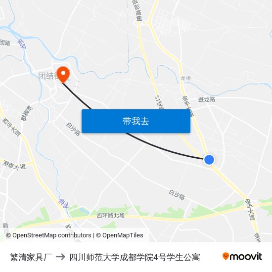 繁清家具厂 to 四川师范大学成都学院4号学生公寓 map