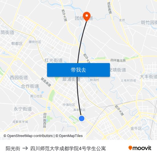 阳光街 to 四川师范大学成都学院4号学生公寓 map