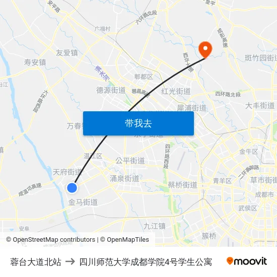 蓉台大道北站 to 四川师范大学成都学院4号学生公寓 map