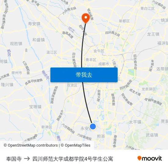 奉国寺 to 四川师范大学成都学院4号学生公寓 map