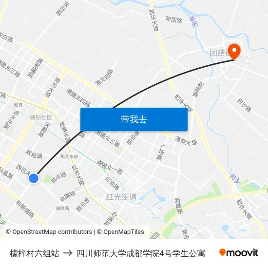 檬梓村六组站 to 四川师范大学成都学院4号学生公寓 map