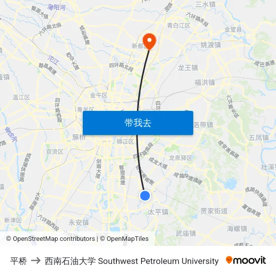 平桥 to 西南石油大学 Southwest Petroleum University map