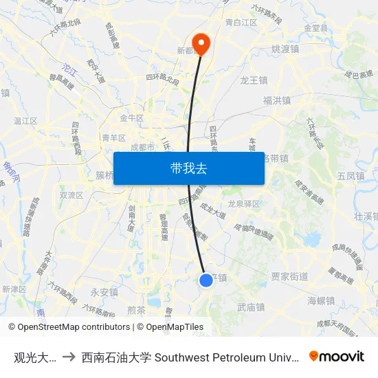 观光大道 to 西南石油大学 Southwest Petroleum University map