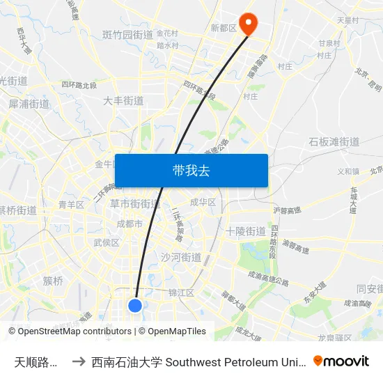 天顺路南站 to 西南石油大学 Southwest Petroleum University map