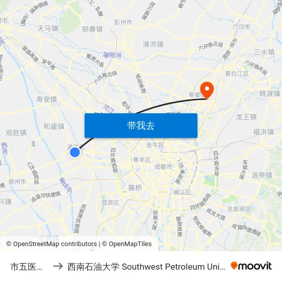市五医院站 to 西南石油大学 Southwest Petroleum University map