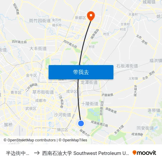 半边街中段站 to 西南石油大学 Southwest Petroleum University map