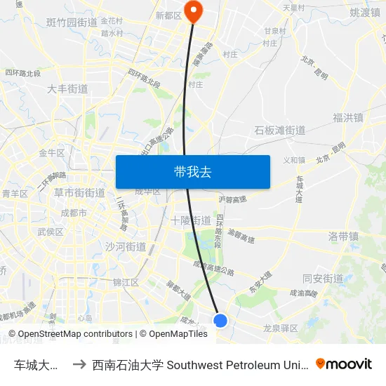 车城大道口 to 西南石油大学 Southwest Petroleum University map