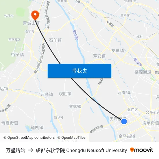 万盛路站 to 成都东软学院 Chengdu Neusoft University map