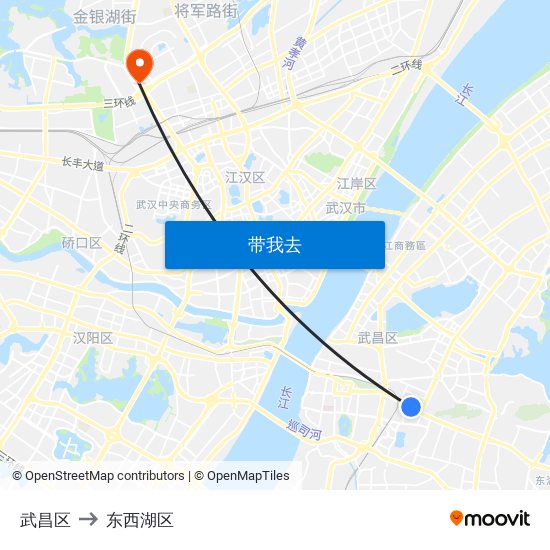 武昌区 to 东西湖区 map