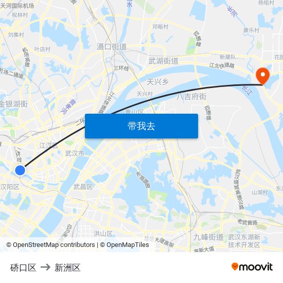 硚口区 to 新洲区 map