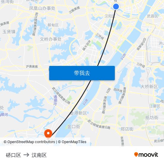 硚口区 to 汉南区 map