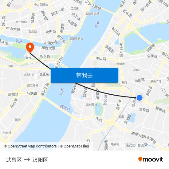 武昌区 to 汉阳区 map