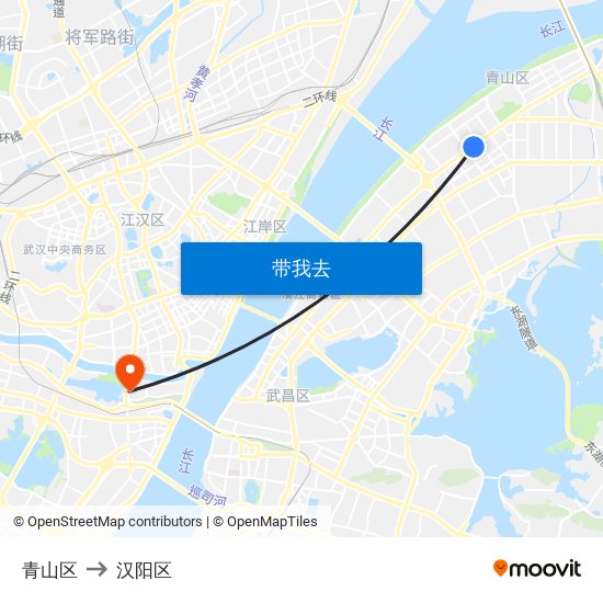 青山区 to 汉阳区 map