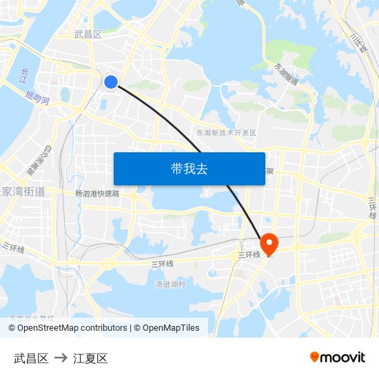 武昌区 to 江夏区 map