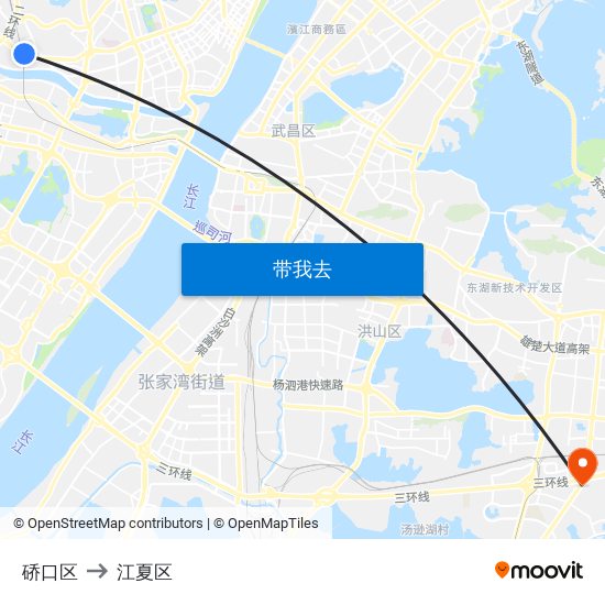 硚口区 to 江夏区 map