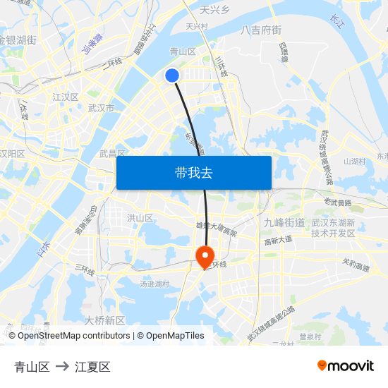 青山区 to 江夏区 map