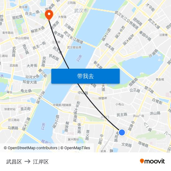 武昌区 to 江岸区 map