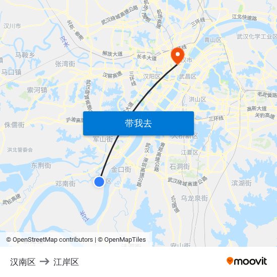 汉南区 to 江岸区 map