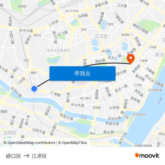 硚口区 to 江岸区 map