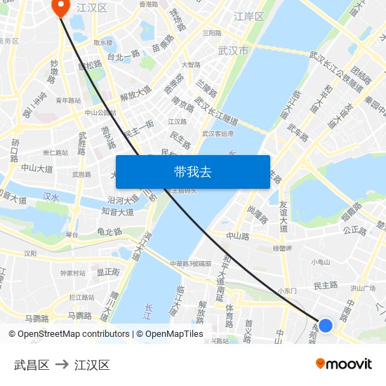 武昌区 to 江汉区 map