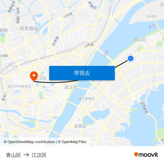 青山区 to 江汉区 map