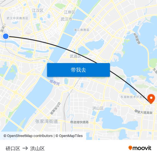 硚口区 to 洪山区 map